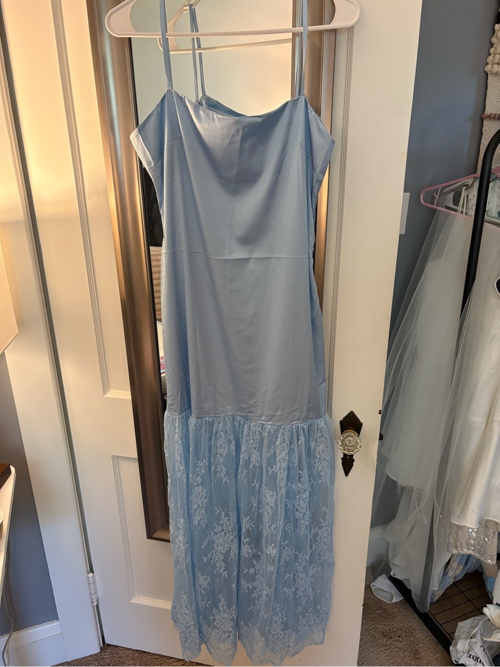 Light Blue Lace Hem Slip Dress